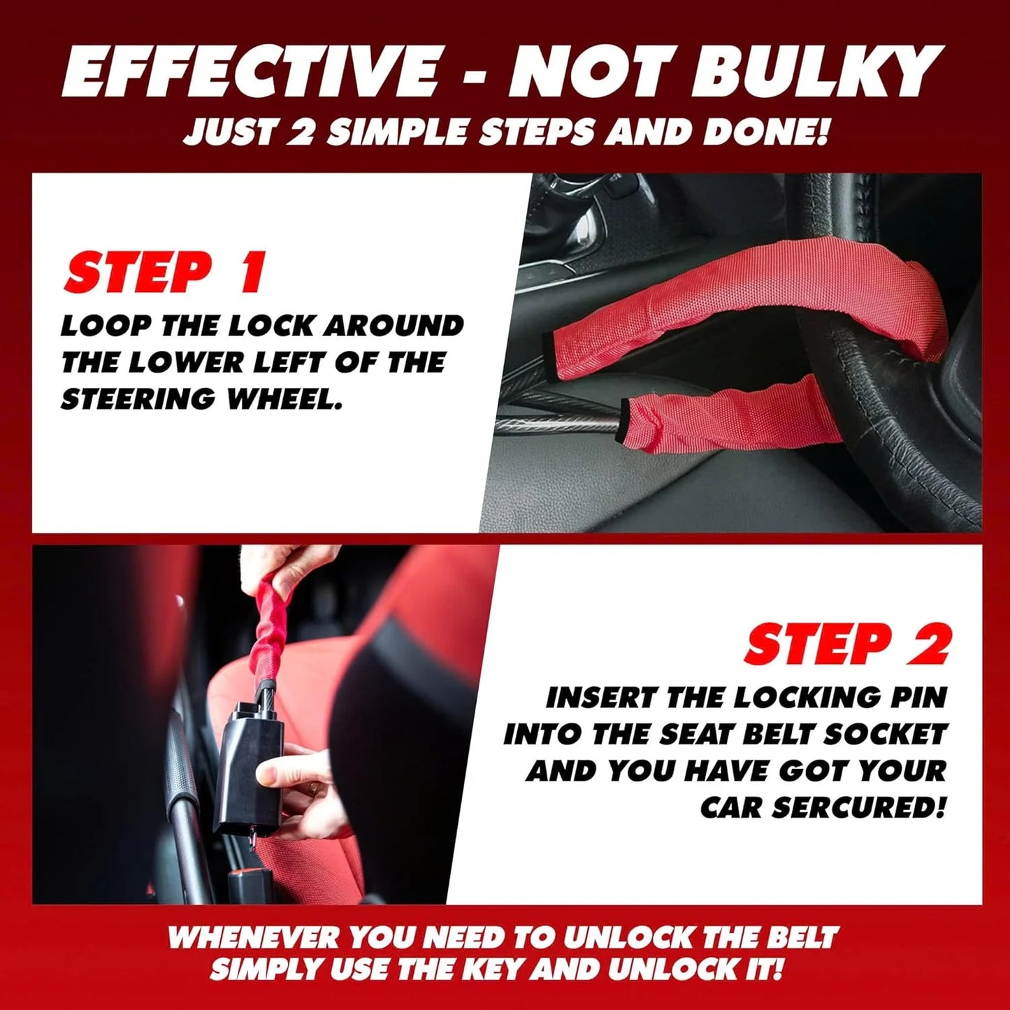 Universal Car Seat Belt Steering Wheel Lock
