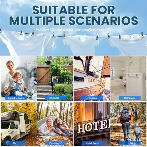 Elastic Clothesline Rope with 12 Clips Hook