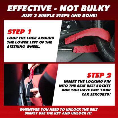Universal Car Steering Wheel Lock With Seat Belt Socket locks