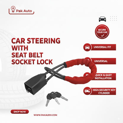 Universal Car Steering Wheel Lock With Seat Belt Socket locks