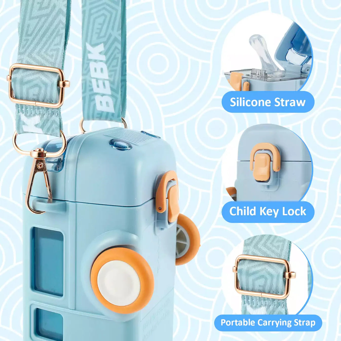 Bus Shape Water Bottle with Straw for Kids